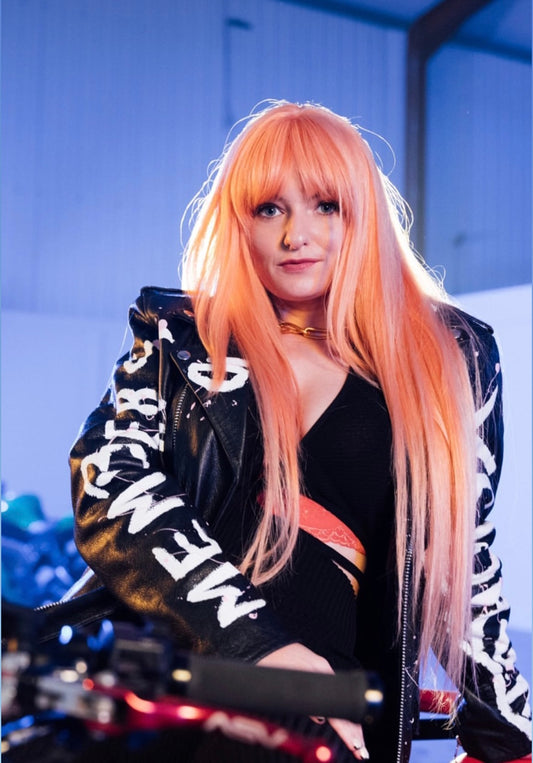 Vedayn Hand-Painted Leather Jacket – White & Pink